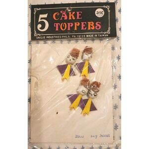 Vintage Cake Toppers Boy Scouts Read Unique Industries Antique 4 Cupcake Rare